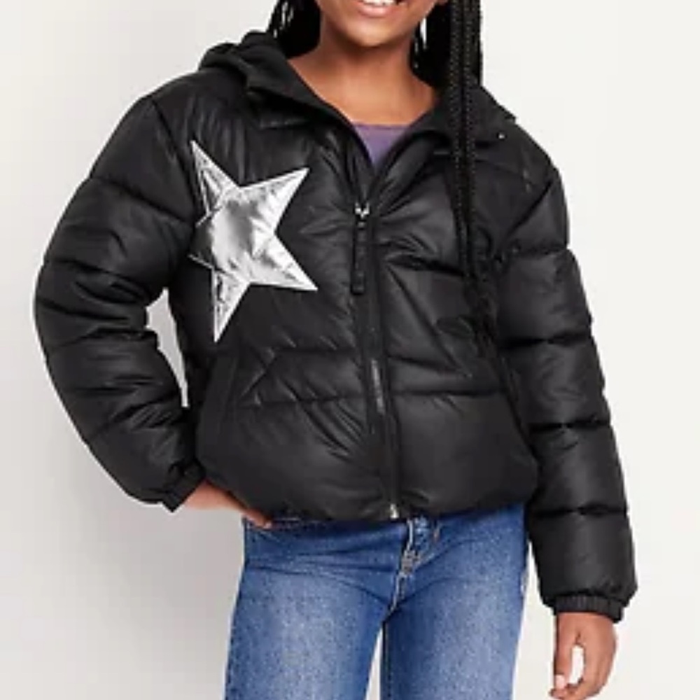Old Navy Black Star Water-Resistant Jacket- girl size medium